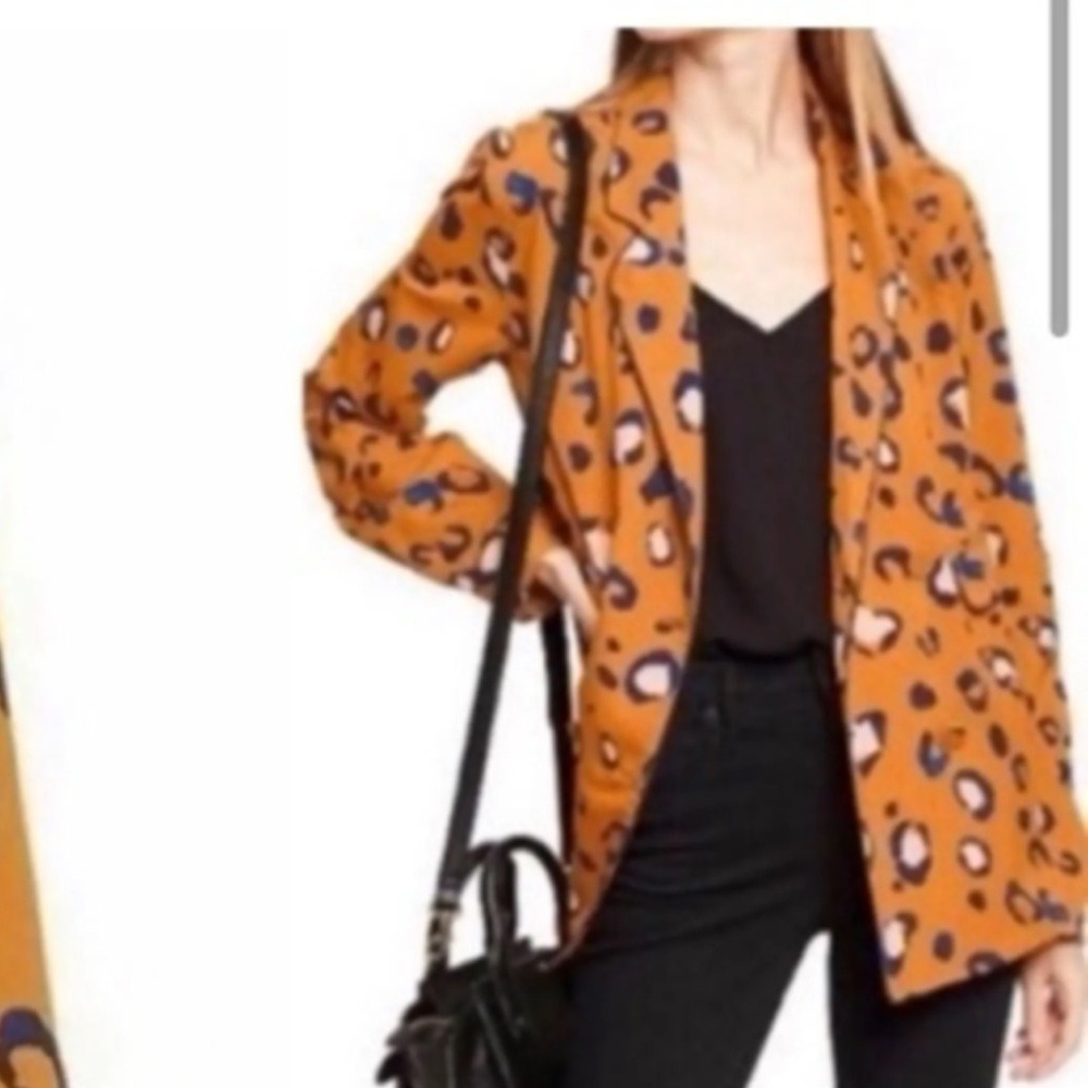 Phillip Lim Target Orange Blue Leopard Blazer Jacket Lightweight Office Siren